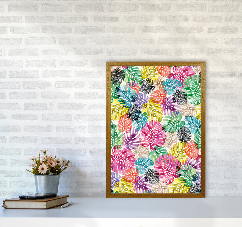 Tropical Monstera Leaves Multicolored Abstract Art Print by Ninola Design A2 Print Only