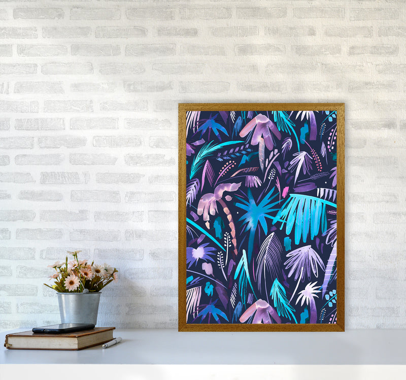 Brushstrokes Tropical Palms Navy Abstract Art Print by Ninola Design A2 Print Only