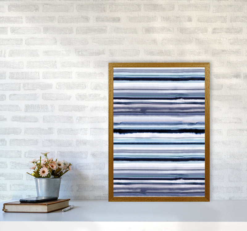 Degrade Stripes Watercolor Navy Abstract Art Print by Ninola Design A2 Print Only