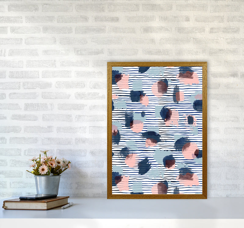 Watercolor Stains Stripes Navy Abstract Art Print by Ninola Design A2 Print Only