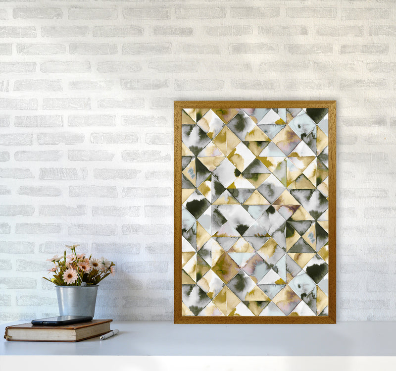 Moody Triangles Gold Silver Abstract Art Print by Ninola Design A2 Print Only