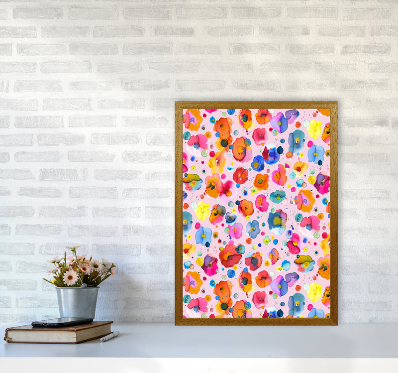 Bohemian Naive Flowers Pink Abstract Art Print by Ninola Design A2 Print Only