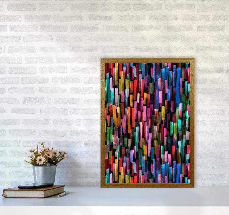 Colorful Brushstrokes Black Abstract Art Print by Ninola Design A2 Print Only
