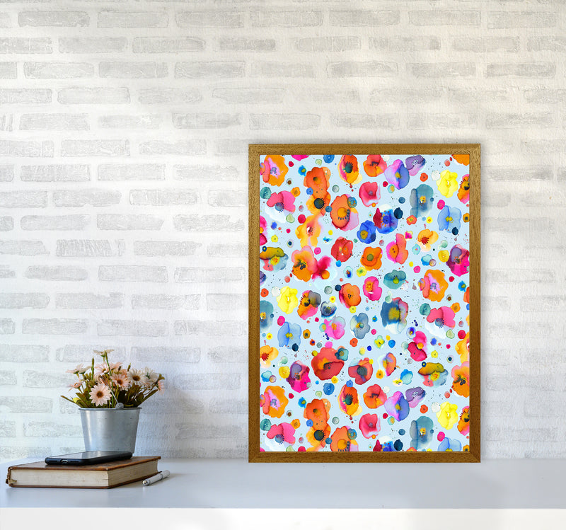Bohemian Naive Flowers Blue Abstract Art Print by Ninola Design A2 Print Only