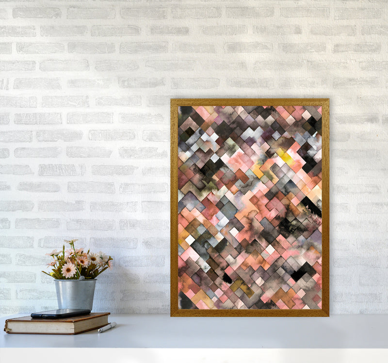 Moody Geometry Rustic Brown Abstract Art Print by Ninola Design A2 Print Only