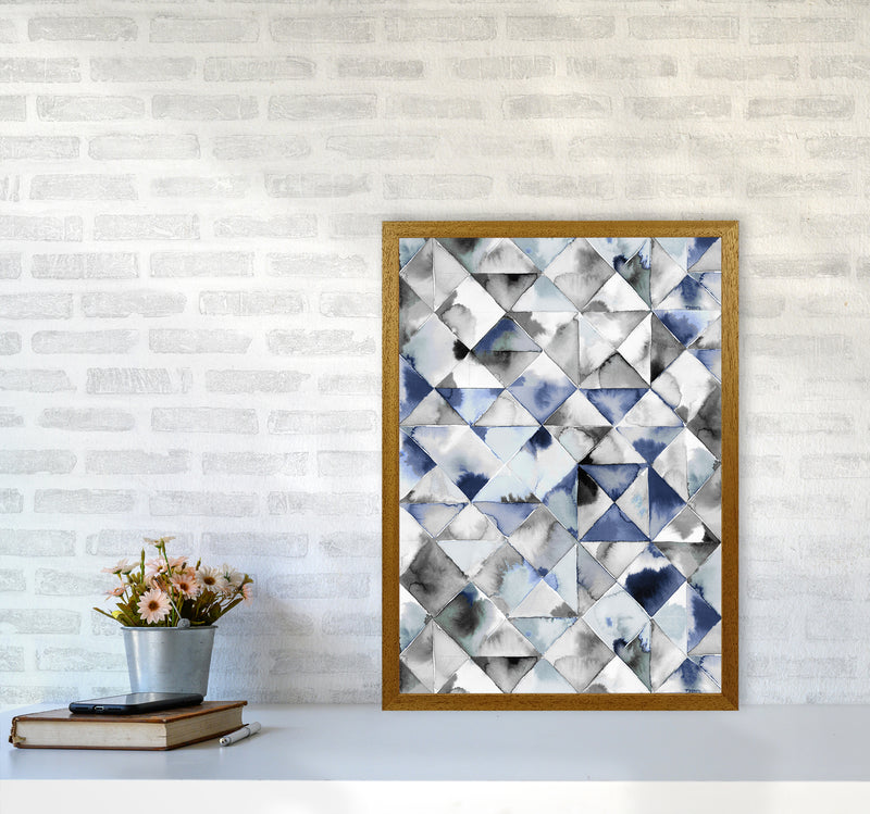 Moody Triangles Cold Blue Abstract Art Print by Ninola Design A2 Print Only