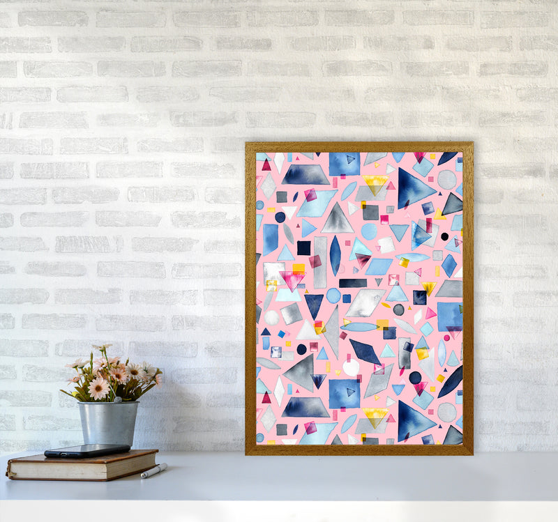 Geometric Pieces Pink Abstract Art Print by Ninola Design A2 Print Only