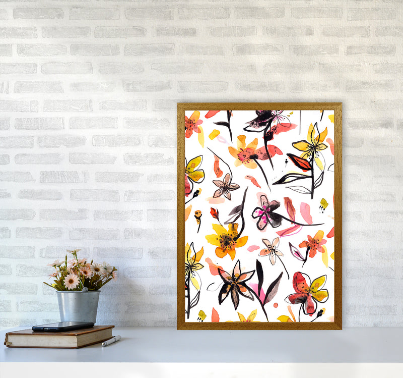 Ink Flowers Yellow Abstract Art Print by Ninola Design A2 Print Only