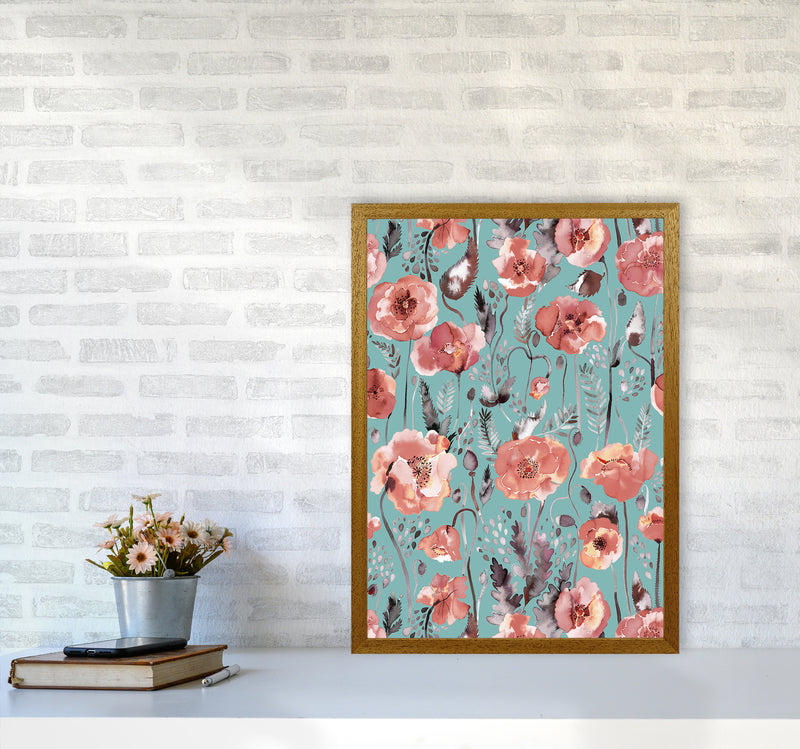 Poppies Red Green Abstract Art Print by Ninola Design A2 Print Only