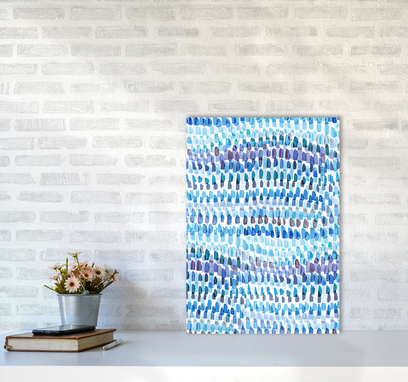 Artsy Strokes Stripes Colorful Blue Abstract Art Print by Ninola Design A2 Black Frame