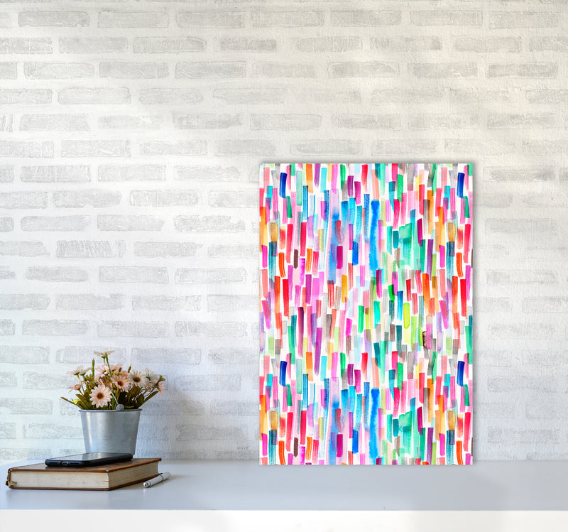 Colorful Brushstrokes Multicolored Abstract Art Print by Ninola Design A2 Black Frame