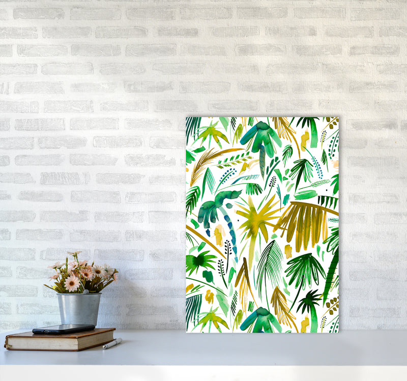 Brushstrokes Tropical Palms Green Abstract Art Print by Ninola Design A2 Black Frame