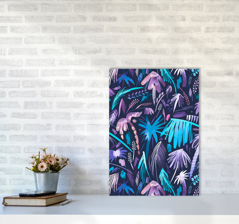 Brushstrokes Tropical Palms Navy Abstract Art Print by Ninola Design A2 Black Frame