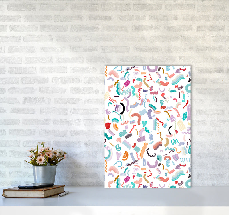 Curly and Zigzag Stripes White Abstract Art Print by Ninola Design A2 Black Frame