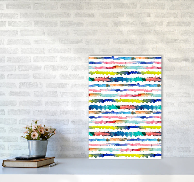 Gradient Watercolor Lines Blue Abstract Art Print by Ninola Design A2 Black Frame