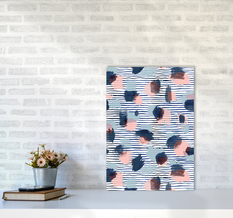 Watercolor Stains Stripes Navy Abstract Art Print by Ninola Design A2 Black Frame