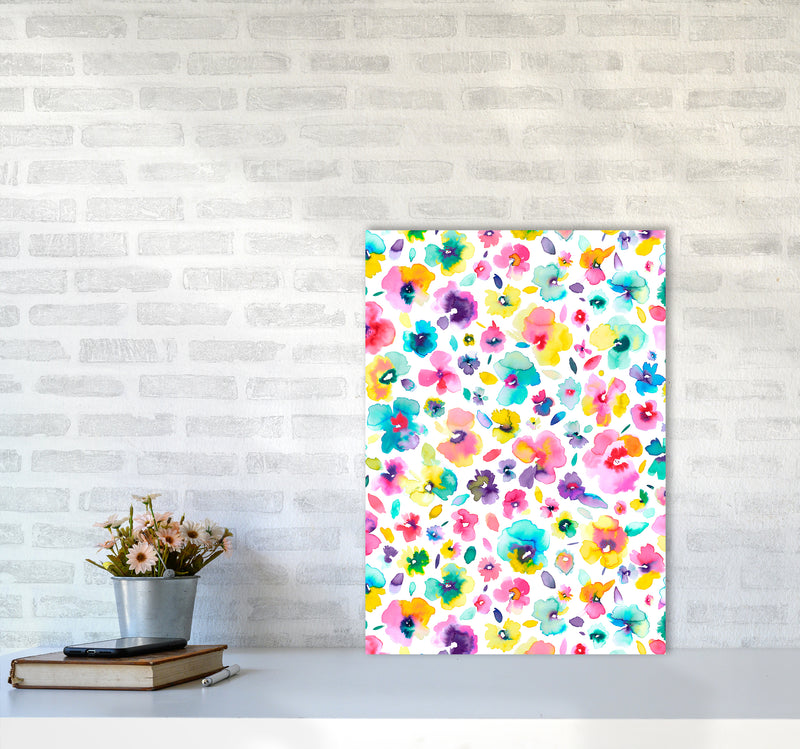 Tropical Flowers Multicolored Abstract Art Print by Ninola Design A2 Black Frame