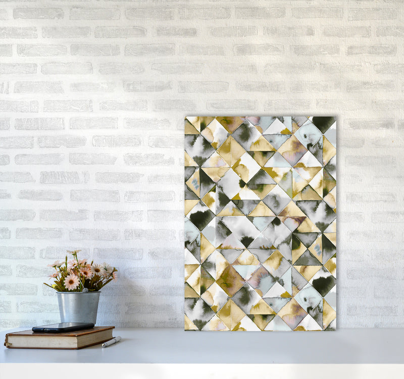 Moody Triangles Gold Silver Abstract Art Print by Ninola Design A2 Black Frame