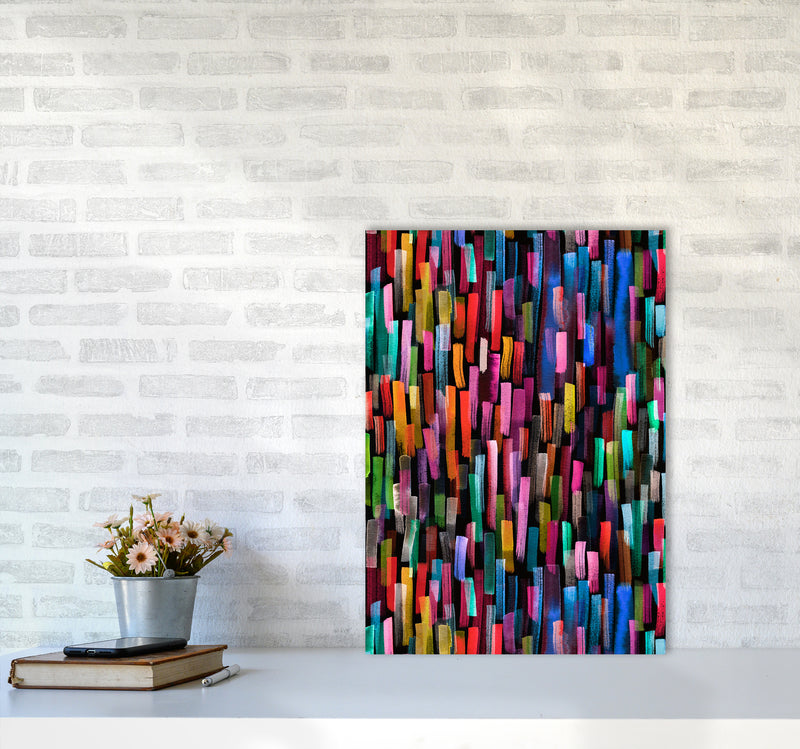 Colorful Brushstrokes Black Abstract Art Print by Ninola Design A2 Black Frame