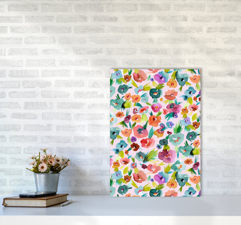 Tropical Watercolor Flowers Abstract Art Print by Ninola Design A2 Black Frame