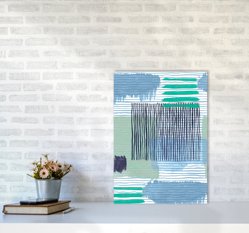 Abstract Striped Geo Green Abstract Art Print by Ninola Design A2 Black Frame
