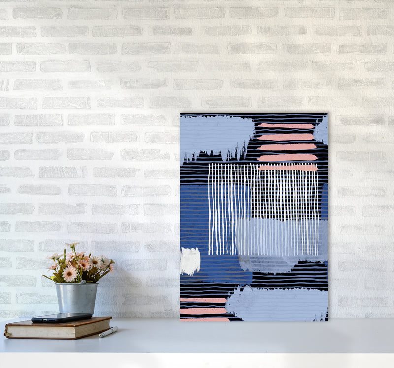 Abstract Striped Geo Blue Abstract Art Print by Ninola Design A2 Black Frame