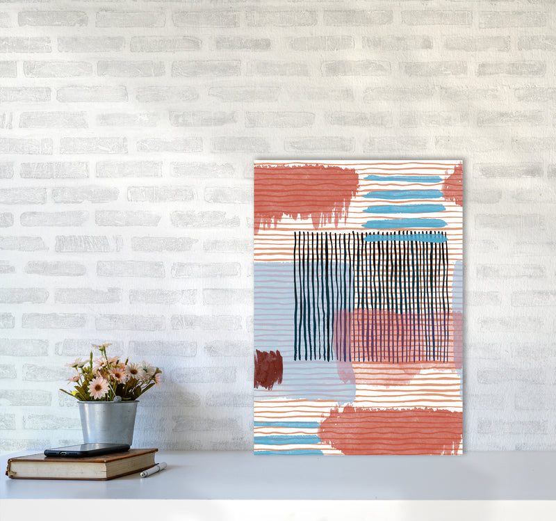 Abstract Striped Geo Red Abstract Art Print by Ninola Design A2 Black Frame