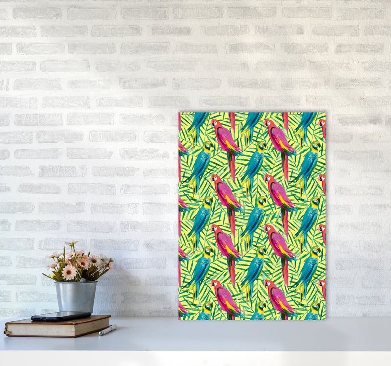 Tropical Parrots Palms Abstract Art Print by Ninola Design A2 Black Frame