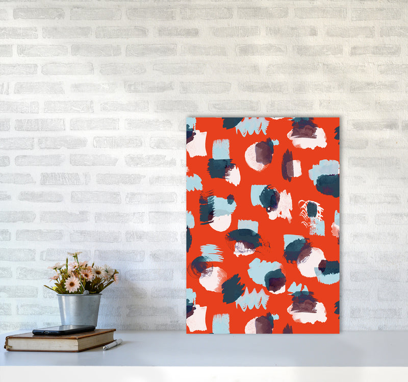Abstract Stains Coral Abstract Art Print by Ninola Design A2 Black Frame