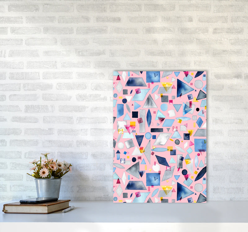 Geometric Pieces Pink Abstract Art Print by Ninola Design A2 Black Frame