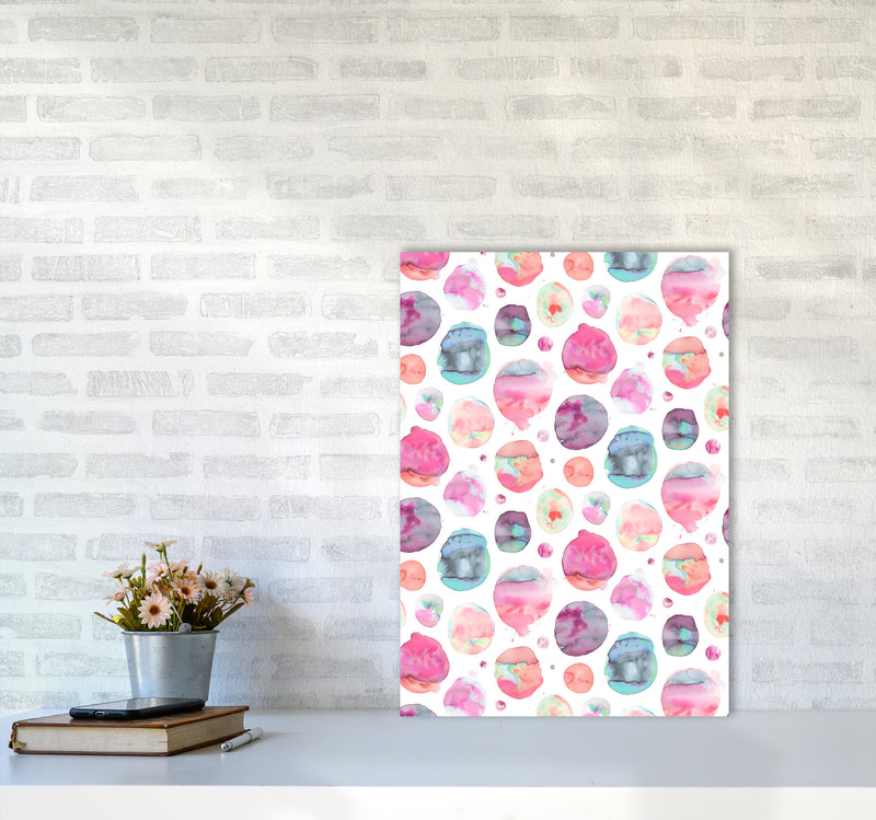 Big Watery Dots Pink Abstract Art Print by Ninola Design A2 Black Frame