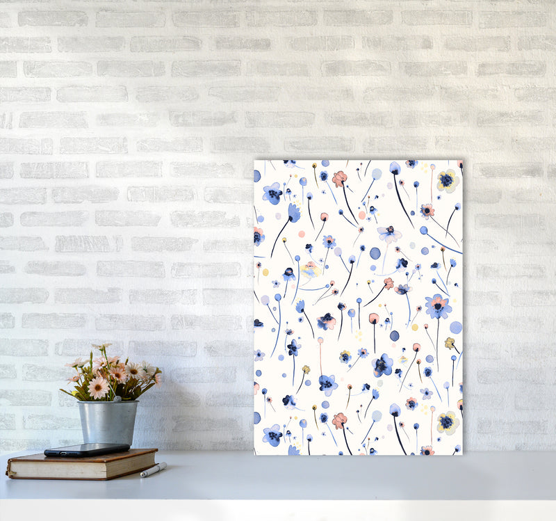 Blue Soft Flowers Abstract Art Print by Ninola Design A2 Black Frame