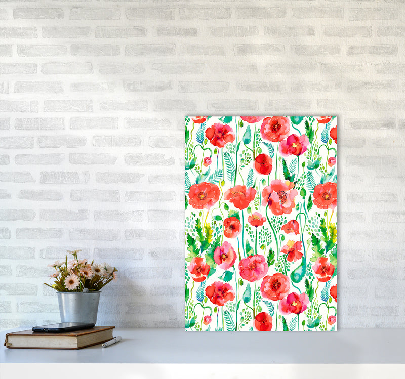 Poppies Red Abstract Art Print by Ninola Design A2 Black Frame