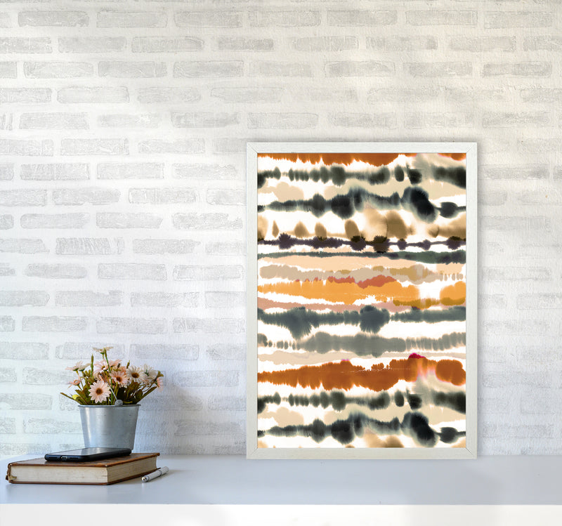 Soft Nautical Watercolor Lines Brown Abstract Art Print by Ninola Design A2 Oak Frame