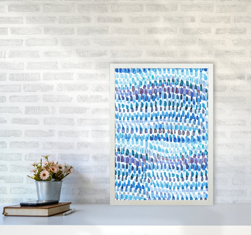 Artsy Strokes Stripes Colorful Blue Abstract Art Print by Ninola Design A2 Oak Frame