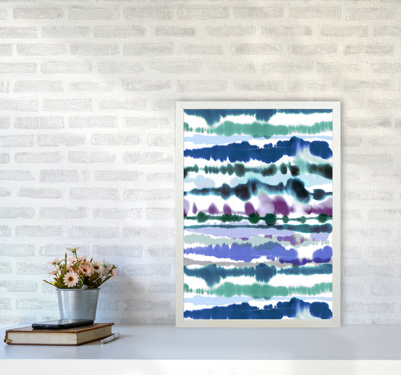 Soft Nautical Watercolor Lines blue Abstract Art Print by Ninola Design A2 Oak Frame