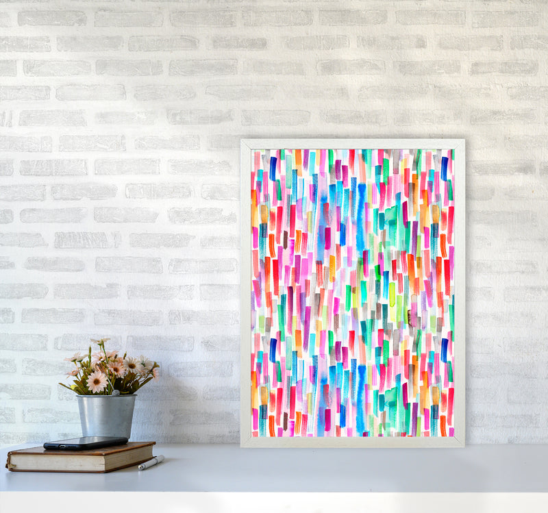 Colorful Brushstrokes Multicolored Abstract Art Print by Ninola Design A2 Oak Frame