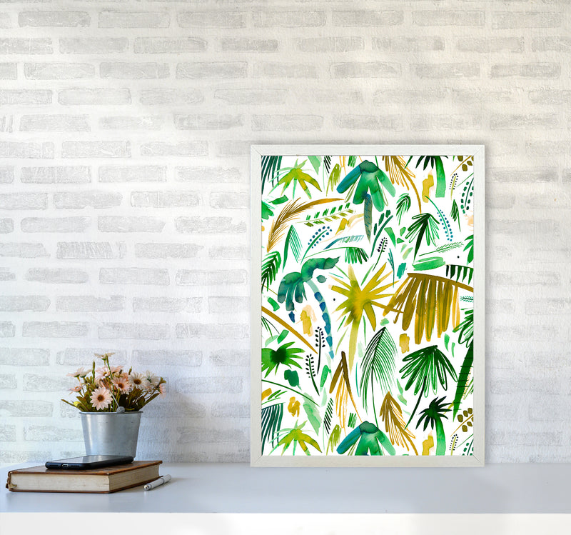Brushstrokes Tropical Palms Green Abstract Art Print by Ninola Design A2 Oak Frame