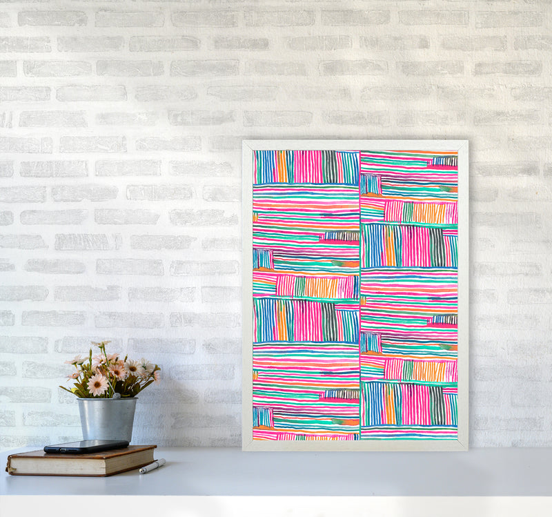 Watercolor Linear Meditation Pink Abstract Art Print by Ninola Design A2 Oak Frame