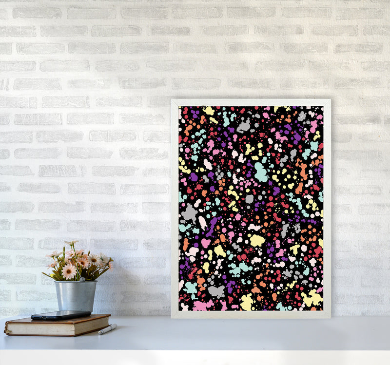Splatter Dots Multicolored Black Abstract Art Print by Ninola Design A2 Oak Frame