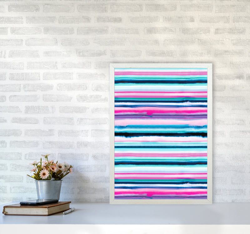 Degrade Stripes Watercolor Pink Abstract Art Print by Ninola Design A2 Oak Frame