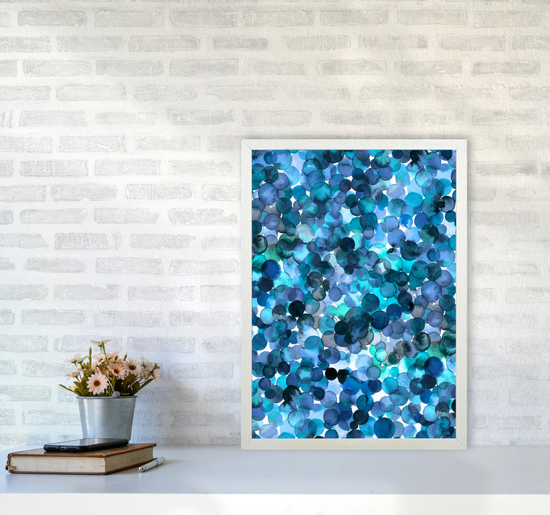 Overlapped Watercolor Dots Blue Abstract Art Print by Ninola Design A2 Oak Frame