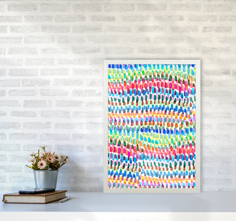 Artsy Strokes Stripes Colorful Abstract Art Print by Ninola Design A2 Oak Frame