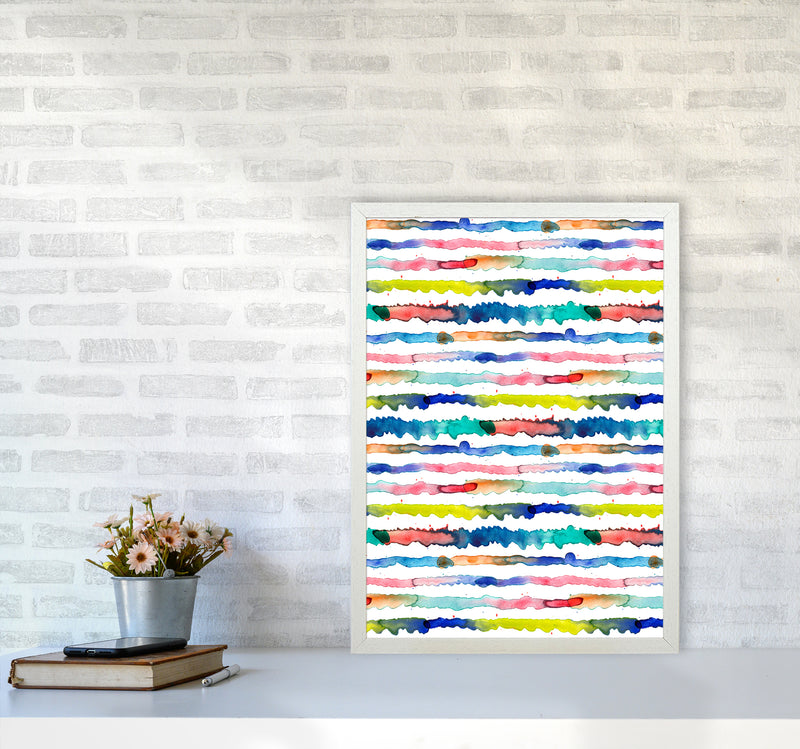 Gradient Watercolor Lines Blue Abstract Art Print by Ninola Design A2 Oak Frame