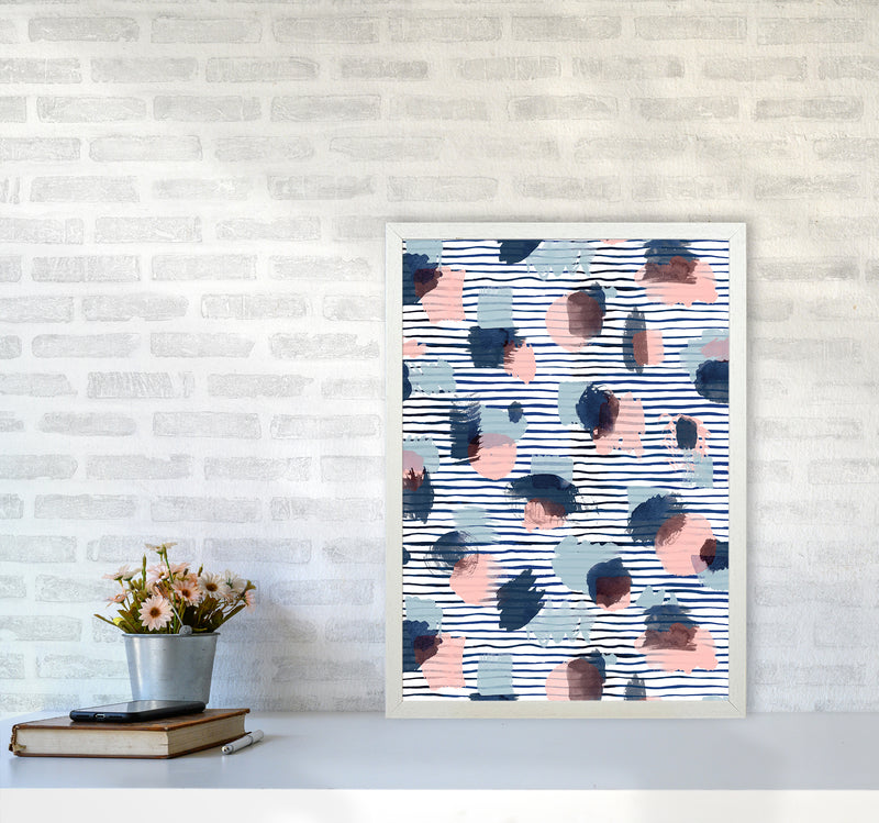 Watercolor Stains Stripes Navy Abstract Art Print by Ninola Design A2 Oak Frame