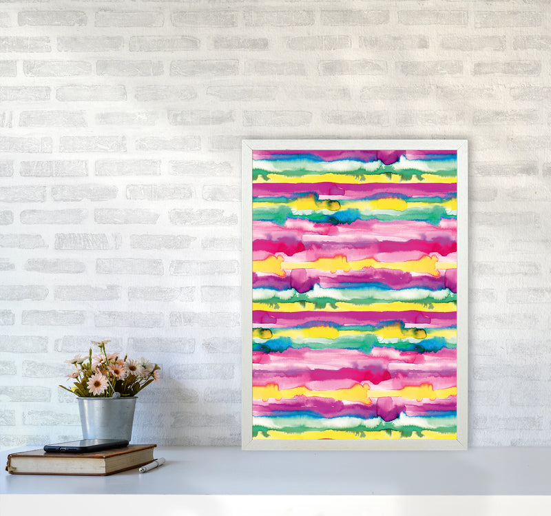 Gradient Tropical Color Lines Abstract Art Print by Ninola Design A2 Oak Frame