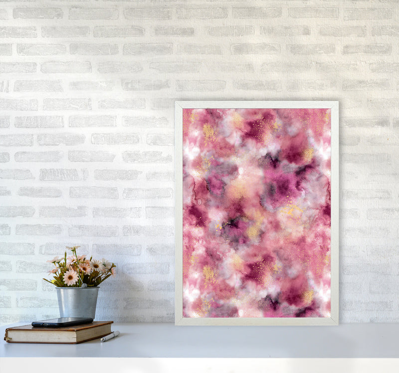 Smoky Marble Watercolor Pink Abstract Art Print by Ninola Design A2 Oak Frame
