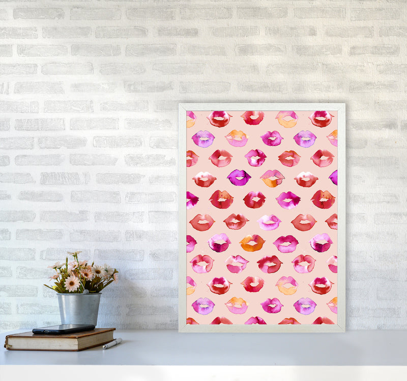 Sweet Love Kisses Pink Lips Abstract Art Print by Ninola Design A2 Oak Frame