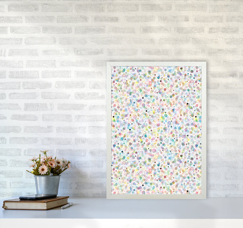Cosmic Bubbles Multicolored Abstract Art Print by Ninola Design A2 Oak Frame