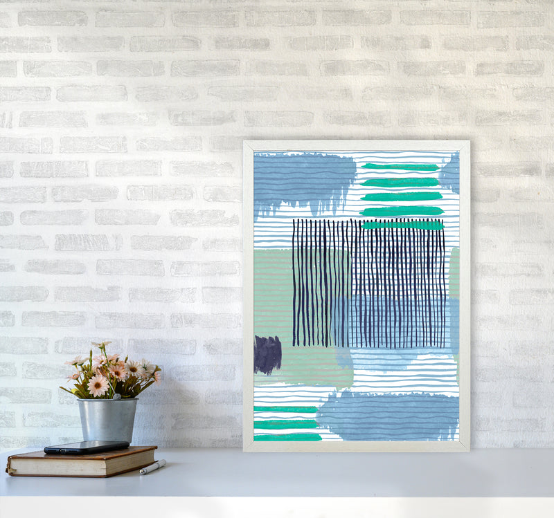 Abstract Striped Geo Green Abstract Art Print by Ninola Design A2 Oak Frame